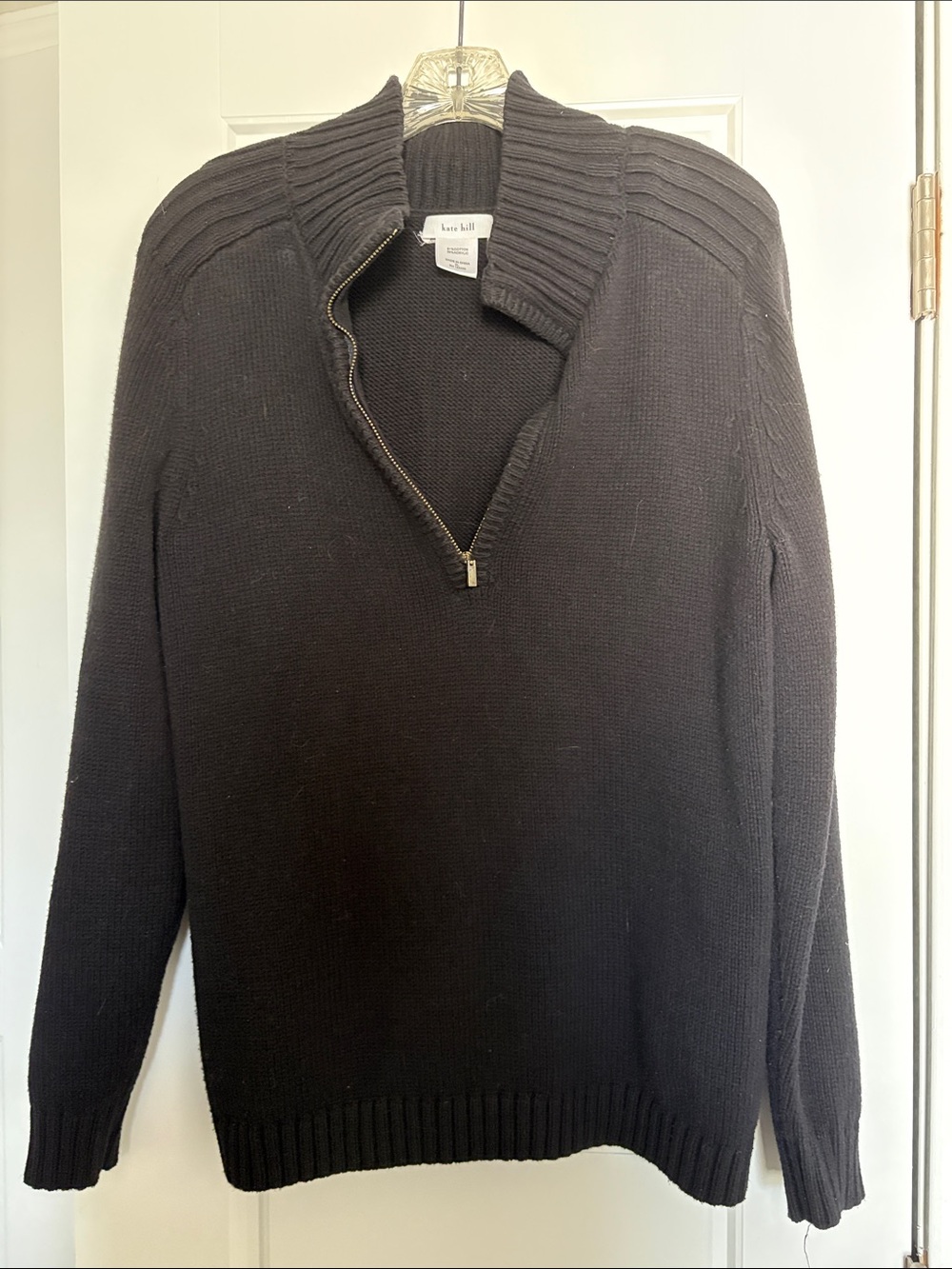 Kate Hill Black Zip-Neck Ribbed Collar Sweater